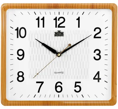 Obrázek produktu pro MPM-Quality Elvida – Nástěnné pravoúhlé hodiny plastové, tichý plynulý chod, oranžovo-bílé, 31×35 cm, arabské číslice, quartz strojek