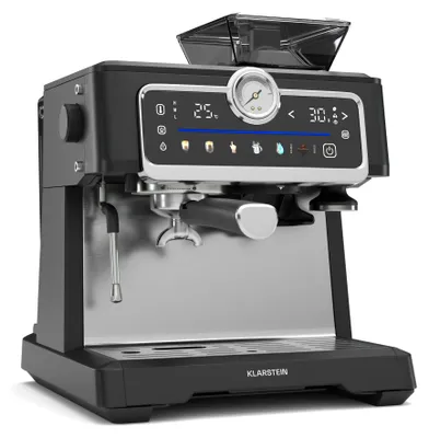 Obrázek produktu pro Klarstein Kávovar GrandPresso Touch, 20 barů, integrovaný mlýnek, indikátor tlaku, mléčná pěna