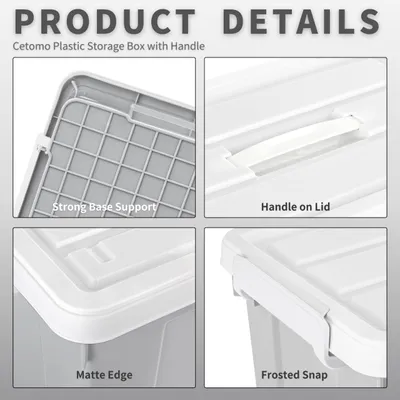 Image de Boîtes de rangement en plastique, 45 litres, lot de 4, empilables, avec couvercle et poignée, pour usage professionnel et domestique