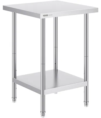 Produktbild von VEVOR Edelstahl Vorbereitungs Tisch, 24 x 24 x 34 Zoll, Schwerlast Metall Arbeitstisch mit 3 verstellbaren Höhenstufen, Gewerbliche Arbeitsstation für Küche Garage Restaurant Garten, 610x610x864 mm