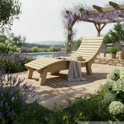 Produktbild von Holzliege Wellenliege Gartenliege Relaxliege "Liege-Franzi" (Fichte) Breite 70cm Einstiegshöhe 40cm mit Füßen