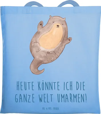 Produktbild von Mr. & Mrs. Panda canvas tasche Otter Umarmen - Sky Blue - Geschenk, glücklich, Beutel, Hallo, Schultasche, Tote Bag, Laptoptasche, Optimistisch, gut Gelaunt, Seeotter See