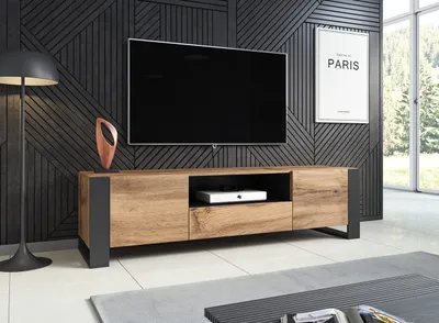 Produktbild von TV - Lowboard Schrank Fernsehschrank WOOD 180cm eiche wotan / anthrazit