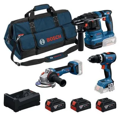 Produktbild von BOSCH PROFESSIONAL 18V 3-Tool Akku-Combo-Set GSB 18V-65, 18V-22, GWS 18V-11 inkl. 3x 5,0Ah GBA + GAL Ladegerät