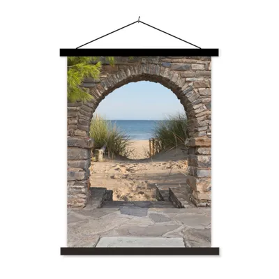 Produktbild von MuchoWow® Textilposter Aussicht - Strand - Düne - Pflanzen 90x120 cm mit schwarzem Rahmen - Dekoration