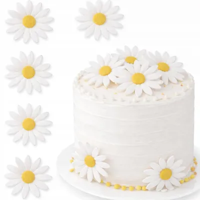 Produktbild von Weiße Margeriten aus Oblaten, 5,5 cm – essbare Dekoration für Torten und Kuchen, 5 Stück