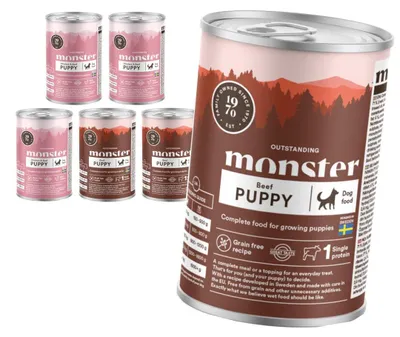 Zdjęcie produktu dla Monster Dog Puppy 6x400g Bezzbożowa Mokra Karma Dla Szczeniąt Mix 2 Smaków