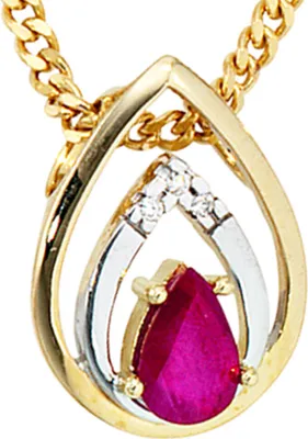Produktbild von JOBO Anhänger 585 Gold Gelbgold teilrhodiniert 3 Diamanten Brillanten 1 Rubin rot