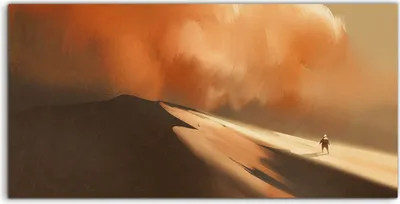 Immagine prodotto di Coloray, quadro acrilico 100x50. Dipinto su tela, raffigurante una tempesta di sabbia nel deserto e un viaggiatore