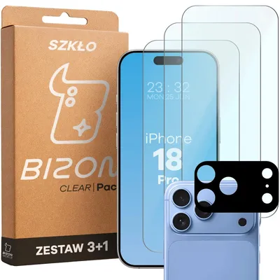 Produktbild von Gehärtetes Glas - 3 Stück + Kameraschutz für iPhone 18 Pro, Bizon Glass Clear Pack