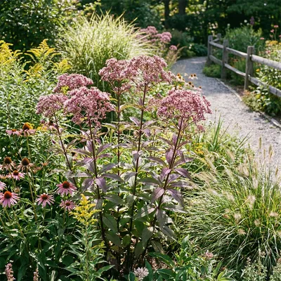 Produktbild von 3x Eupatorium purpureum, purpurfarbene Pflanze, 20 cm hoch, Topf Ø 9 cm