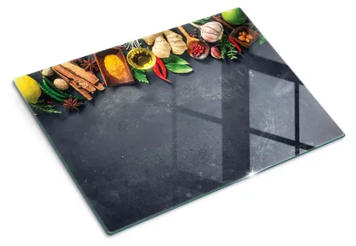 Produktbild von Glas Schneidebrett - 40x30 cm - Küchenbrett - Hartglas - Arbeitsplattenschutz - Servierbrett - Hitzebeständig - Currykräuter