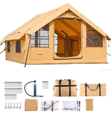 Produktbild von Aufblasbares Zelt – Campingzelt – Wasserdichtes Oxford-Polyester – Für 5-8 Personen – 4 x 3,1 m – Gelb