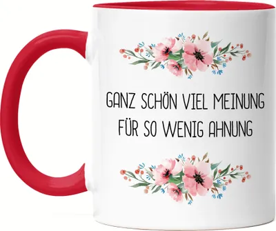 Produktbild von Tasse mit Spruch Kaffee ist systemrelevant lustig sarkastisch humorvoll Tasse Rot mit Blumen Motiv Geschenk
