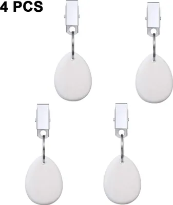 Produktbild von 4 Stück Tischdeckenbeschwerer aus Naturstein - Mit Metallclip - Ideal für den gedeckten Tisch(Weiß)