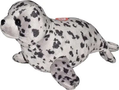 A plush toy seal on a white background.
