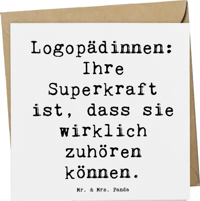 Produktbild von Mr. & Mrs. Panda Glückwunschkarte Spruch Logopädin Superkraft - Weiß - Geschenk, Grußkarte, Sprache, Sprechen, Lebensqualität, Klappkarte, Berufe, doppelkarte, Beruf