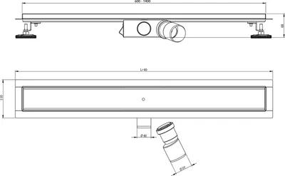 Technical drawing of a shower drain with dimensions.