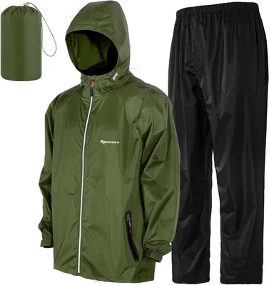 Immagine prodotto di Tuta antipioggia da donna e da uomo, giacca e pantaloni antipioggia, set completo, abbigliamento antipioggia robusto con cappuccio e tasca portaoggetti, antivento