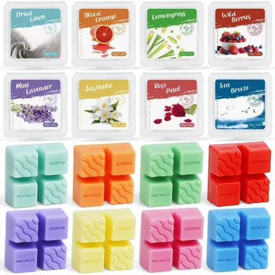 Zdjęcie produktu dla Wosk zapachowy sojowy, kostki zapachowe, zestaw prezentowy, 8 zapachów, 32 sztuki
