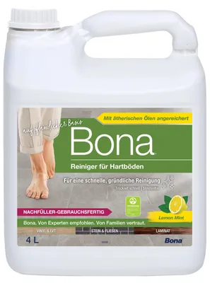 Produktbild von Bona Stein-, Fliesen- und Laminatreiniger Nachfüllkanister 4 L, gebrauchsfertiger und streifenfreier Reiniger für Hartböden mit Zitronen-Minze Duft