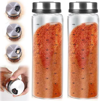 Immagine prodotto di Set di 2 contenitori per spezie da 500 ml, in vetro borosilicato con coperchio a rotella