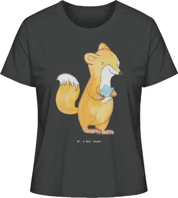 Produktbild von Mr. & Mrs. Panda Oberteil Damen Fuchs Origami Größe L - Anthrazit - Geschenk, Kurzarmshirt, Japanische Faltkunst, Basteln, Papierfalten, Basic Shirt, DIY, T-Shirt