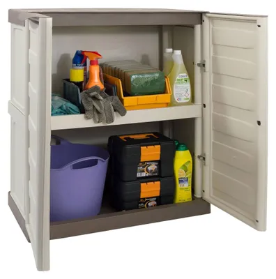 Produktbild von Dambrosi Outdoor-Garderobe, Mehrzweck-Balkongarderobe, Outdoor-Möbel mit 2 Türen, 100 %  Italy, Beige und Braun, 70 x 39 x 86 cm, gestreifte Oberfläche