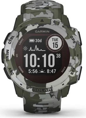 Produktbild von Garmin Instinct Solar Camo Smartwatch grün Solar-Ladefunktion Smart Notifications