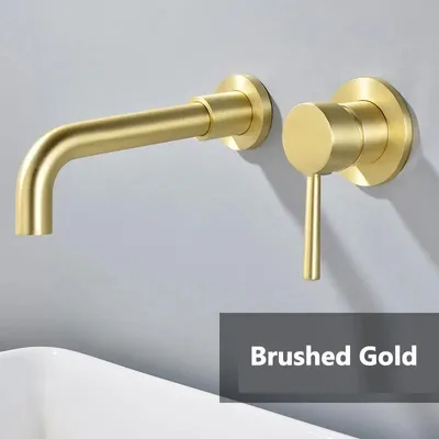 Produktbild von Waschbeckenarmatur Bad - Unterputz Wandarmatur Wasserfall - 360° schwenkbarer Auslauf 70 cm - Einhebelmischer - Warm- und Kaltwasser - Messing - Gebürstetes Gold