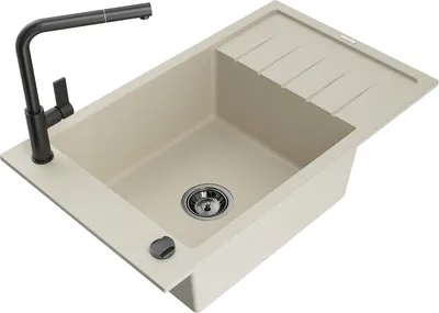 Immagine prodotto di Mexen Elias lavello da cucina in granito a 1 vasca con sgocciolatoio e rubinetto Flora, beige - 6511-69-670401-70-B