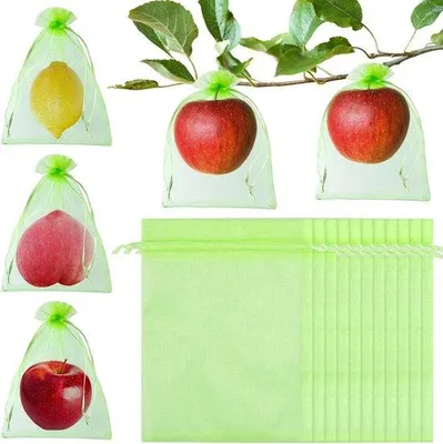 Produktbild von Famanu Obstschutzbeutel 15 x 20 cm - Wiederverwendbare Obstnetze mit Zugband - 120 Stück (grün)