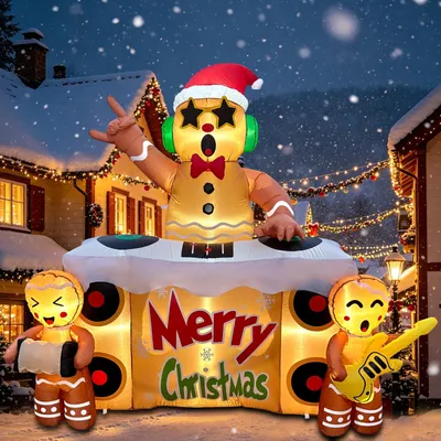 Aufblasbarer Lebkuchenmann-DJ, 1,80 m, mit LED-Licht, Weihnachtsdeko