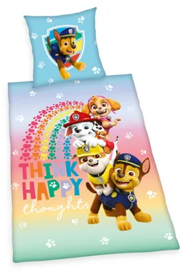 Produktbild von JACK by Herding Renforcé Wende Bettwäsche 2 tlg. 135x200cm Paw Hunde Patrouille Regenbogen Streifen Bunt Knopfleiste