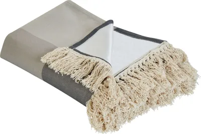 Produktbild von BELIANI Picknickdecke Grau u. Braun 200 x 200 cm mit Isolierung Wasserdicht Fransen Muster Boho Stil Modernes Design