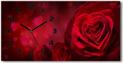 Produktbild von Wanduhr aus Glas – 60x30 cm - Glasbild - Glasuhr - Gehärtetes Glas - schwarze-zeiger - Rote Rose Herz