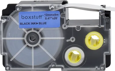 Produktbild von Casio Compatible XR-12BU Schriftbandkassette - Schwarz auf blau - 12 mm x 8 m