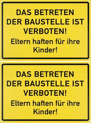 Produktbild von Baustellen Warnschild, Zutritt Verboten, 30 x 20 cm, 2 Stück, 1 mm Dicke PVC, Wetterfest
