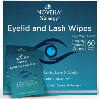 Productafbeelding van NOVEHA Allergië-verlichtende oogliddoekjes, voorgevochtige, hypoallergene oogreinigingspads, verminderen jeuk, roodheid en ongemak