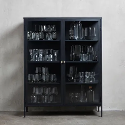 Productafbeelding van Vitrinekast Carmel Zwart H140 cm - Giga Living