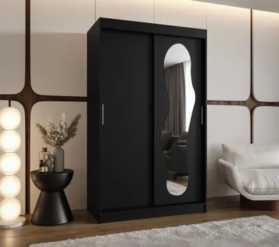 Obrázok produktu pre Šatníková skriňa 120 cm BEYZA so zrkadlom - čierna