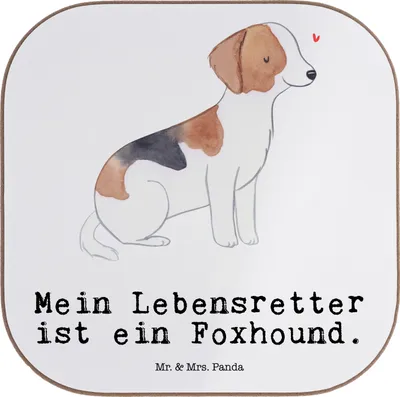 Produktbild von Mr. & Mrs. Panda Untersetzer für Gläser Foxhound Lebensretter - Weiß - Geschenk, Jagdhund, Tassenuntersetzer, gläseruntersetzer, Tasse, Tischuntersetzer, Laufhund