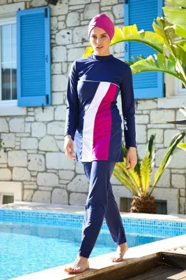 Produktbild von Hasema Burkini Badeanzug Marineblau M Bademode Tesettür Mayo, Swimwear R-9121