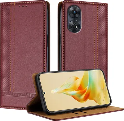 Produktbild von Handyhülle für OPPO Reno8 T 4G Leder Flip Klappbare Schutzhülle mit Standfunktion Dunkelrot