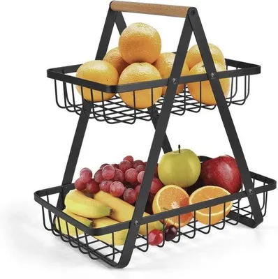 Productafbeelding van Moderne Fruitmand met 2 Etages - Praktische Metalen Fruitschaal voor Groenten en Snacks
