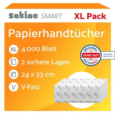 Produktbild von Satino by WEPA – 4.000 Papierhandtücher – 2 lagig - V-Falz - 24x23cm – Germany - saugstark & fusselfrei - Handtuchpapier aus Recyclingpapier -