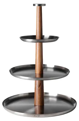 Produktbild von FINK Etagere ROMA 3-stöckig - Kuchenetagere aus Edelstahl und Akazienholz, braun, silberfarben, H 42,5 cm, Ø 30,5 cm