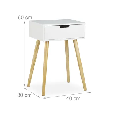 Produktbild von Relaxdays Nachttisch weiß, modernes & skandinavisches Design, 1 Schublade, für Boxspringbett, HBT 60x40x30cm, weiß/natur