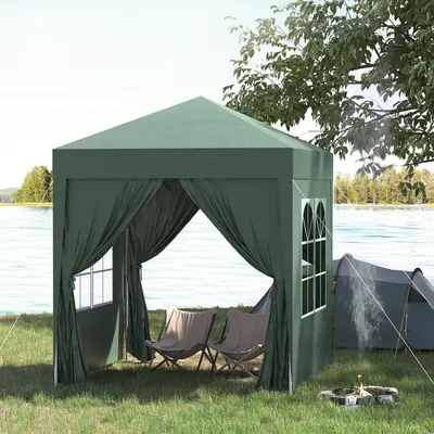Produktbild von Faltpavillon 2x2m, Bierzelt, 4 abnehmbare Seitenwände, Metallrahmen, Oxford-Stoff | Dunkelgrün | UV-Schutz, wasserabweisend
