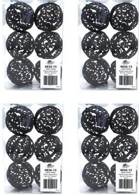 Produktbild von Weihnachts-Kugel 6cm glitzer 4 Sets - 24 Kugeln schwarz